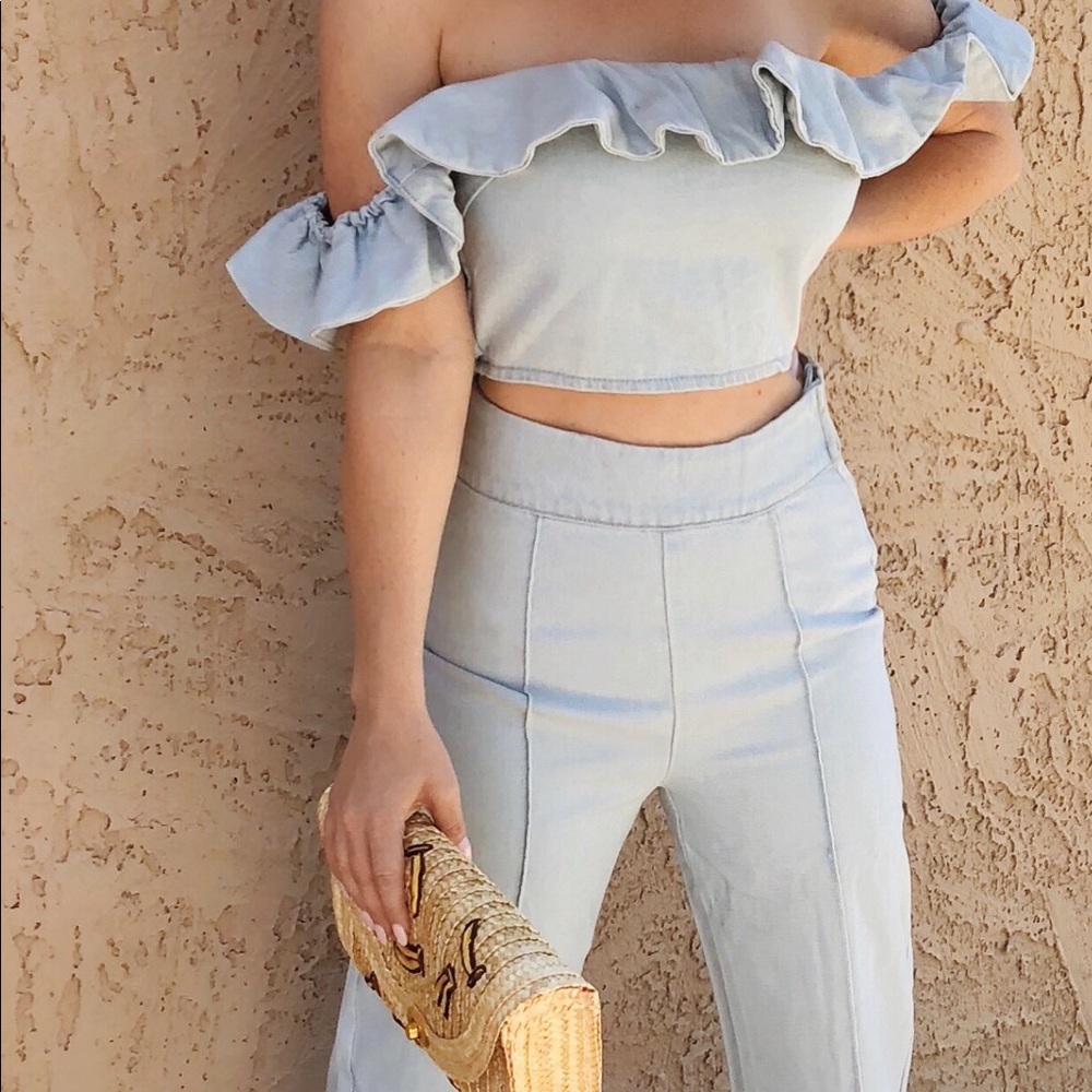 Denim Daisy Set Top & Wide Leg Pant- Adorable Set